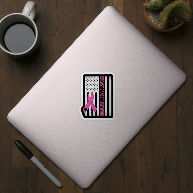 Breast Cancer Survivor USA Flag Breast Cancer Awareness Month by nadinecarolin71415